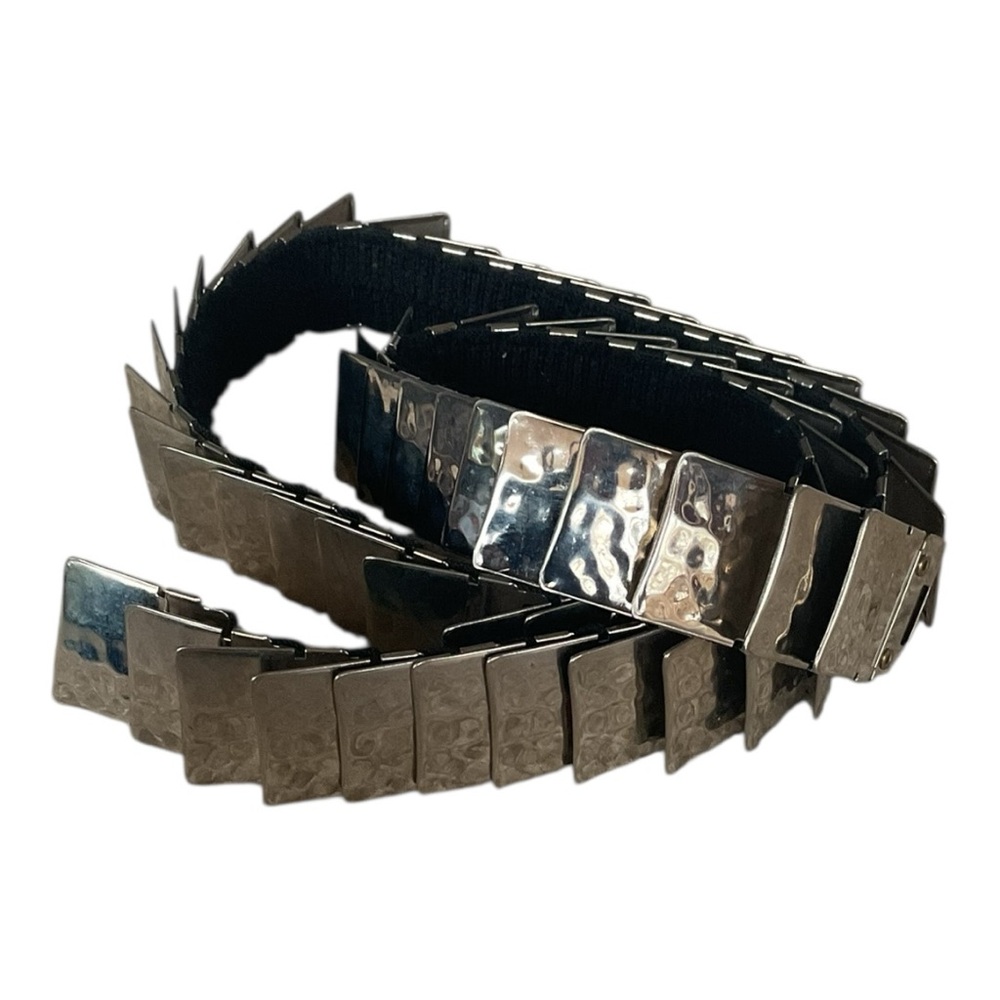 Stretch Belt Silver Metal Plates Statement Belt